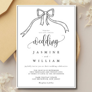 Invitación Beatrice Ribbon Bow Boda blanco y negro