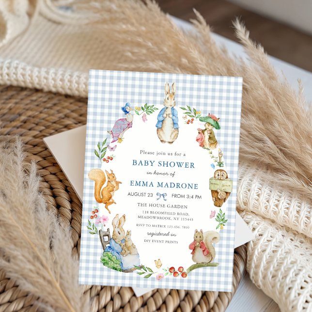 Invitación Beatrix Potter Peter Rabbit Blue Baby Shower (Subido por el creador)