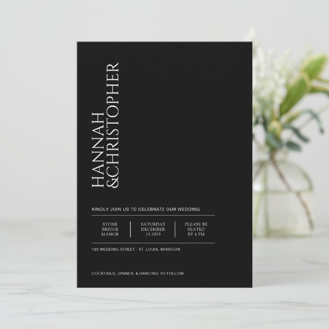 Invitación Beautiful Black & White Wedding (Anverso de pie)