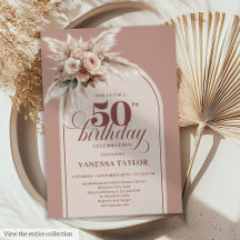 Beautiful Boho Dusty Rose Pampas Floral Fifty 50th