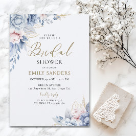 Invitación Beautiful Bridal Shower with Flowers Blue Tones