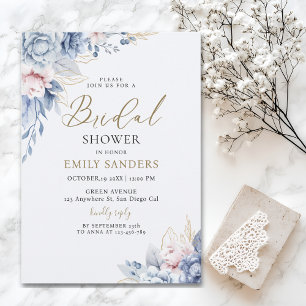 Invitación Beautiful Bridal Shower with Flowers Blue Tones