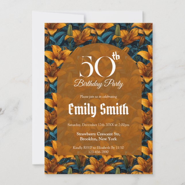 Invitación Beautiful Lilies Accent Adult Birthday (Anverso)