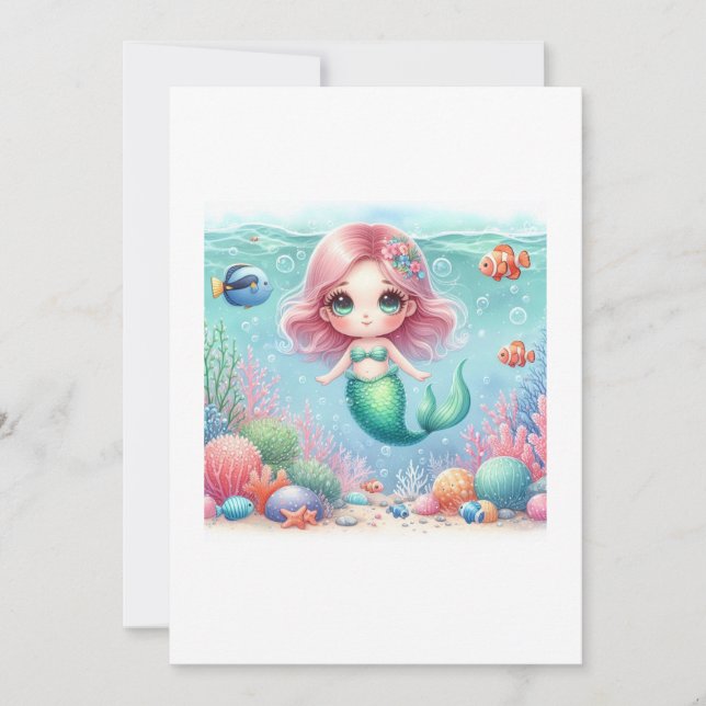 Invitación beautiful mermaid kawaii (Anverso)