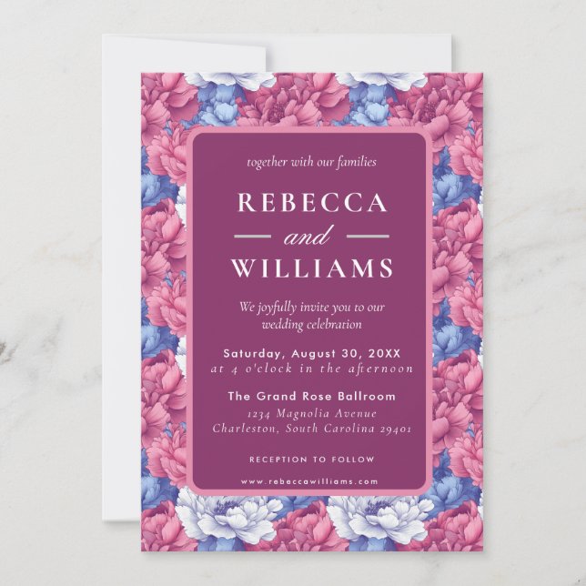 Invitación Beautiful Nature Peonies Wedding  (Anverso)