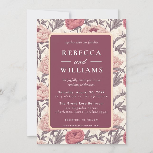 Invitación Beautiful  Peonies Spring Wedding Invitation (Anverso)