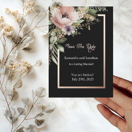 Invitación Beautiful Pink Flower Rose Gold Save the Date Card