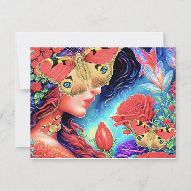 Invitación "Beautopsia" Mariposa ART Hermosa Surreal Mujer (Anverso)