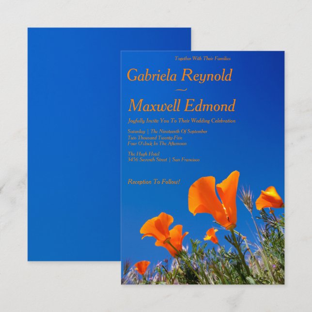Invitación Beauty Nature Floral California Poppy Boda (Anverso / Reverso)
