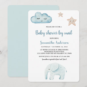 Invitación Beauty Pastel Blue Elephant Baby Shower Por Correo