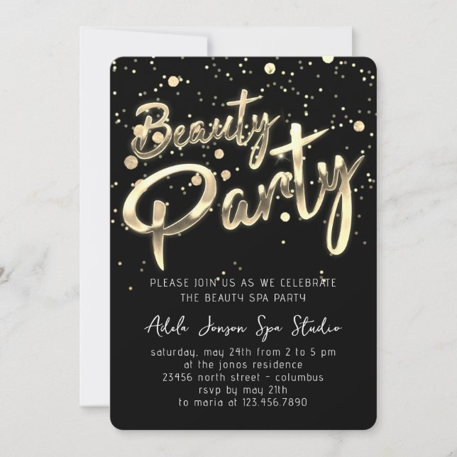 Invitación Beauty SPA Fiesta descarga instantánea oro negro (Anverso)