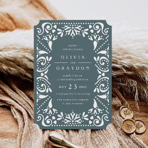 Invitación Beaux Arts Boda Papel Picado oscuro