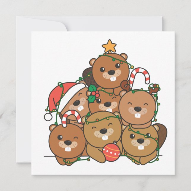 Invitación Beaver Christmas Tree Funny Animal Christmas Invit (Anverso)