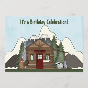 Invitación Beaver, Raccoon y Mountain Cabin Birthday Invite