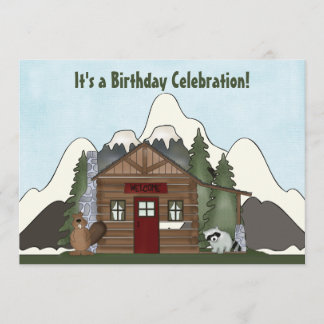 Invitación Beaver, Raccoon y Mountain Cabin Birthday Invite