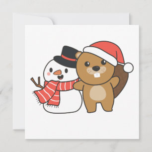 Invitación Beaver With Snowman In Winter At Christmas Invitat