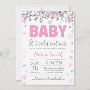Invitación Beba el frío fuera de Baby Shower Chica rosado pla