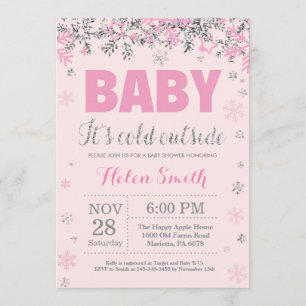 Invitación Beba el frío fuera de Baby Shower Chica rosado pla