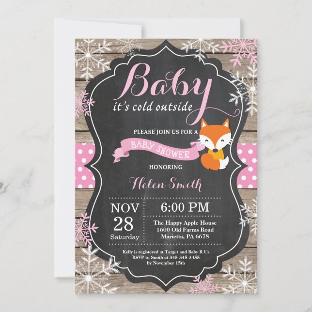 Invitación Beba el frío fuera de la Baby Shower Chica de Fox  (Anverso)