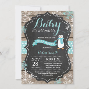 Invitación Beba el frío fuera de la Baby Shower de Penguin Aq