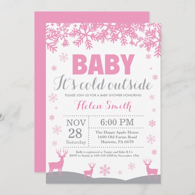 Invitación Beba el frío fuera del Chica de venados Baby Showe (Anverso / Reverso)
