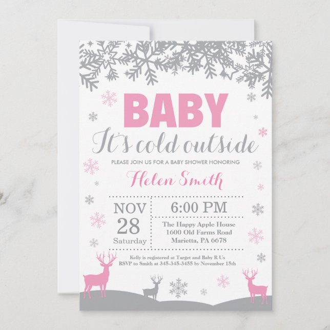 Invitación Beba el frío fuera del Chica de venados Baby Showe (Anverso)