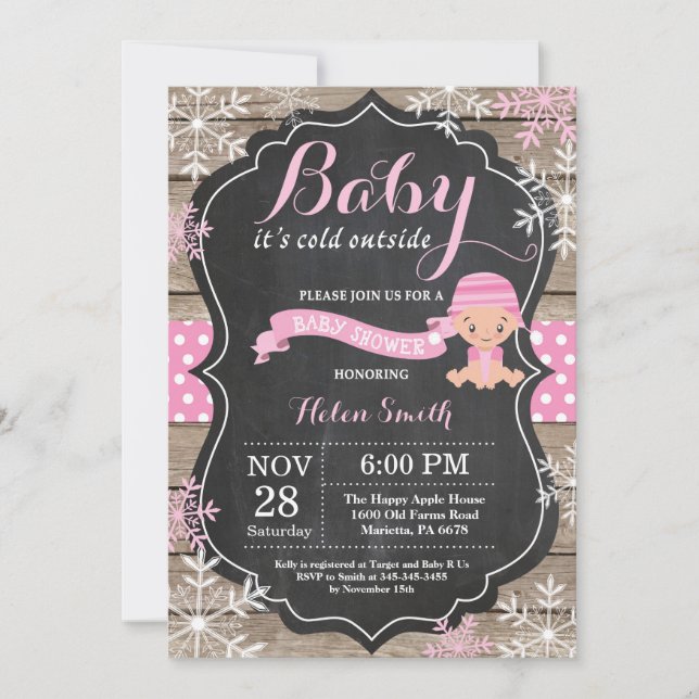 Invitación Beba el frío fuera del Chica rosado Baby Shower (Anverso)
