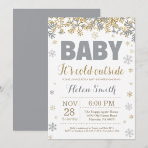 Invitación Beba el frío fuera del oro y el Baby Shower gris