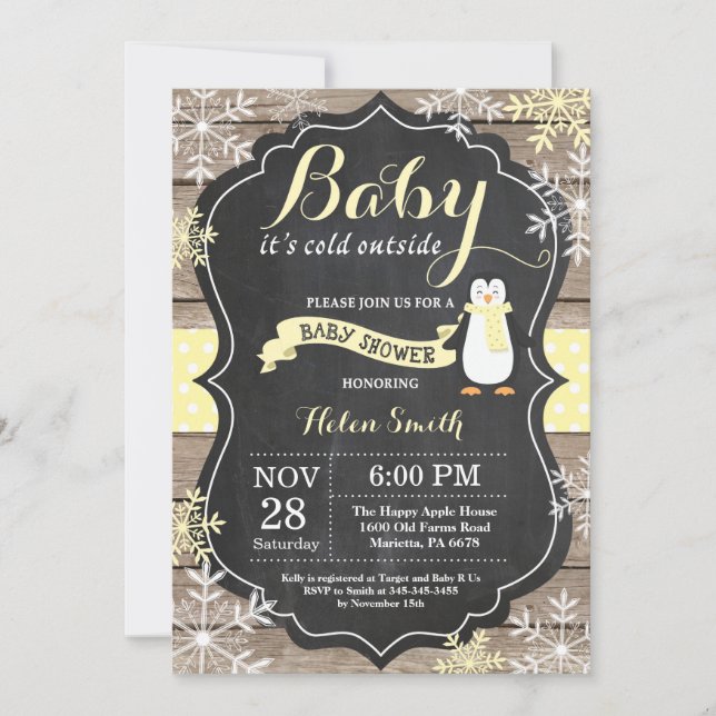 Invitación Beba el frío fuera del pingüino Baby Shower (Anverso)
