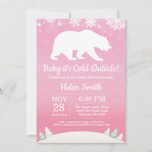 Invitación Beba su frío fuera de Baby Shower Chica de oso pol