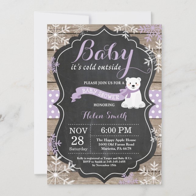 Invitación Beba su frío fuera de Baby Shower Chica de oso pol (Anverso)