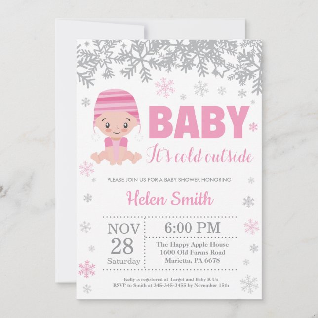 Invitación Beba su frío fuera del invierno Chica rosado Baby  (Anverso)