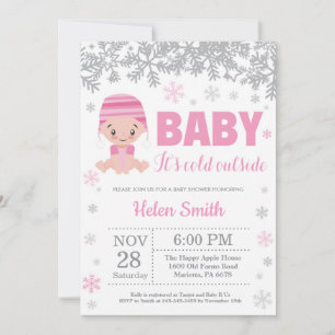 Invitación Beba su frío fuera del invierno Chica rosado Baby 