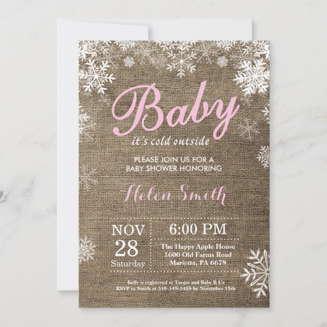 Invitación Beba su frío fuera del invierno Chica rosado Baby  (Anverso)