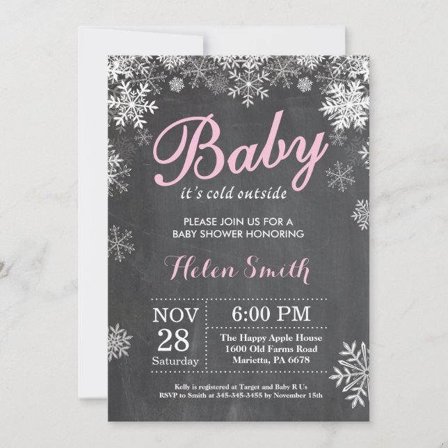 Invitación Beba su frío fuera del invierno Chica rosado Baby  (Anverso)