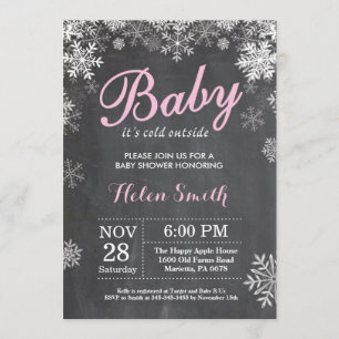 Invitación Beba su frío fuera del invierno Chica rosado Baby 