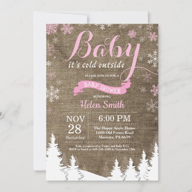 Invitación Beba su frío fuera del invierno Chica rosado Baby  (Anverso)
