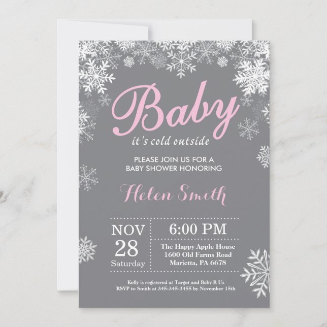 Invitación Beba su frío fuera del invierno Chica rosado Baby  (Anverso)