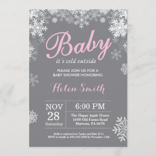 Invitación Beba su frío fuera del invierno Chica rosado Baby