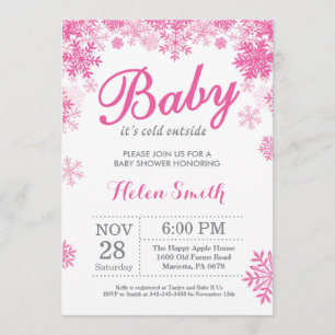 Invitación Beba su frío fuera del invierno Chica rosado Baby 