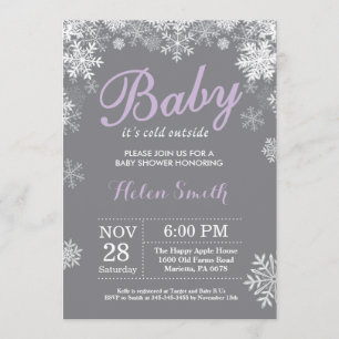 Invitación Beba su frío fuera del invierno morado Baby Shower
