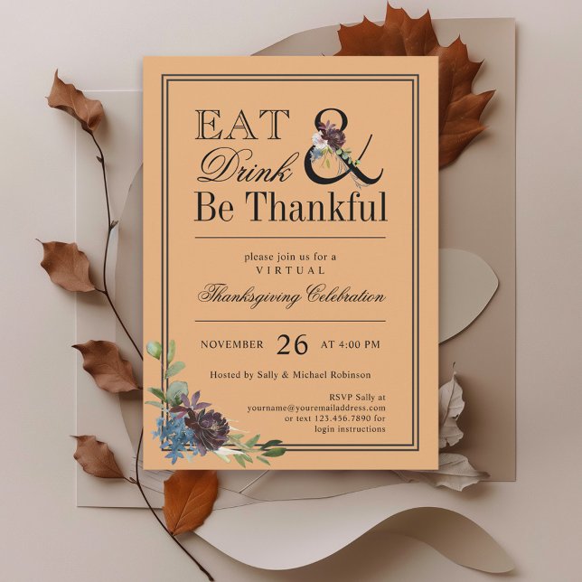 Invitación Beba y sé agradecido gracias virtual (Available in both printed and instant download digital formats.)