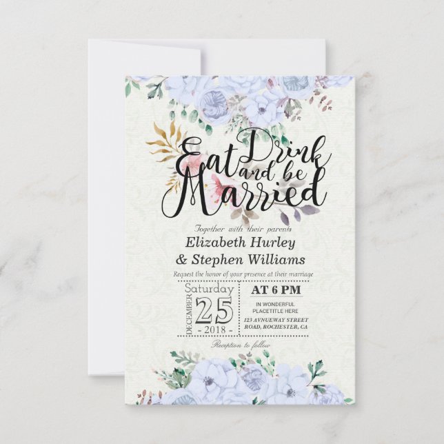 Invitación Beba y sé Boda casada acuarela floral (Anverso)
