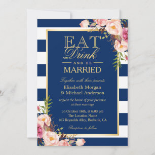 Invitación Beba y sé Boda de franjas azules de la marina casa