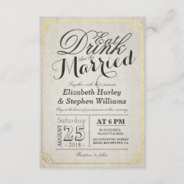 Invitación Beba y sé casado con papel Damask borde de oro