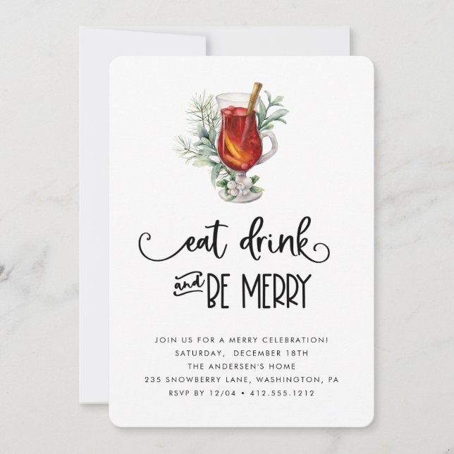 Invitación Beba y sé Fiesta de Navidades de Snowberries (Anverso)