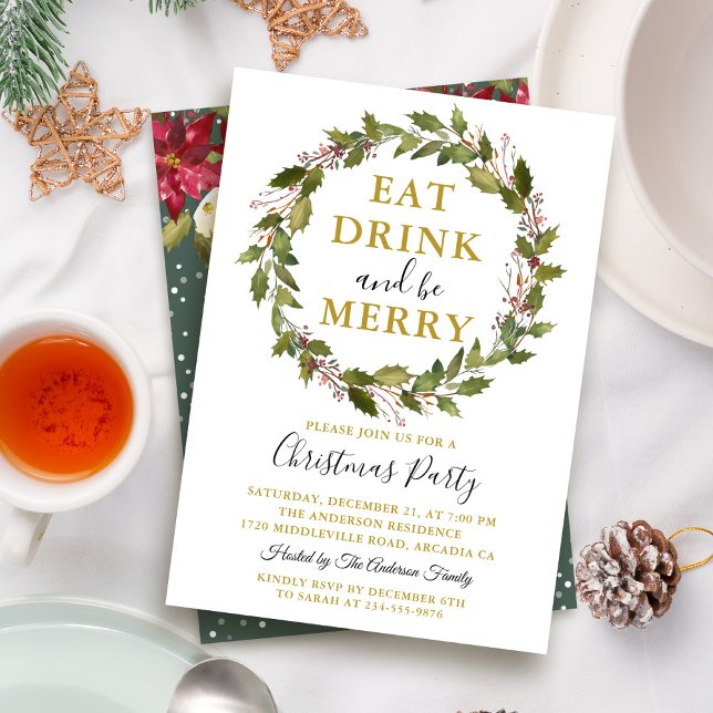 Invitación Beba y sé Fiesta de Navidades florales de navidad (Subido por el creador)