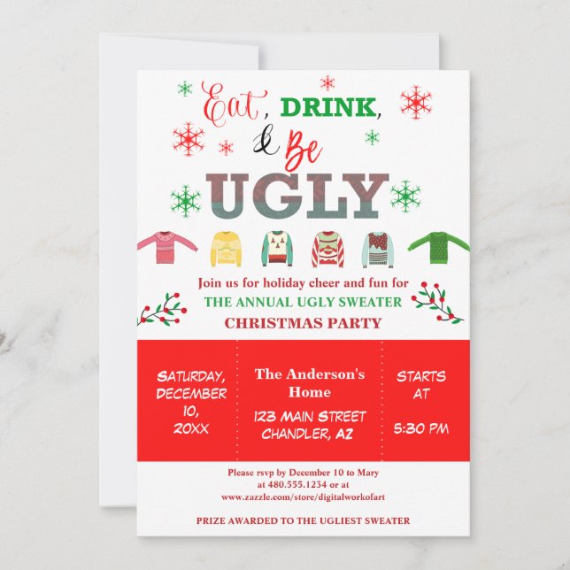 Invitación Beba y sé Navidades feos feriado (Anverso)
