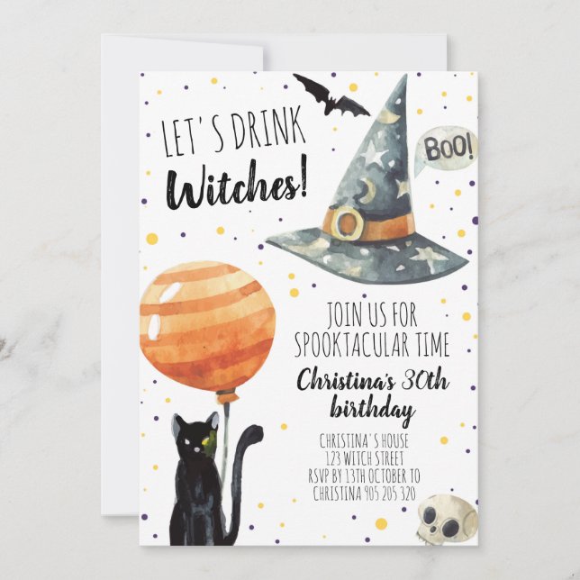 Invitación Bebamos brujas Halloween Fiesta adulto cumpleaños (Anverso)