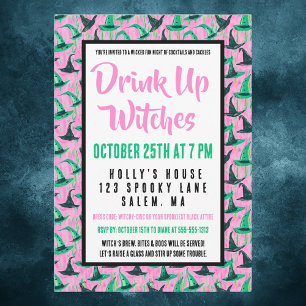 Invitación Beban Brujas Fiesta de Halloween Rosa para Damas